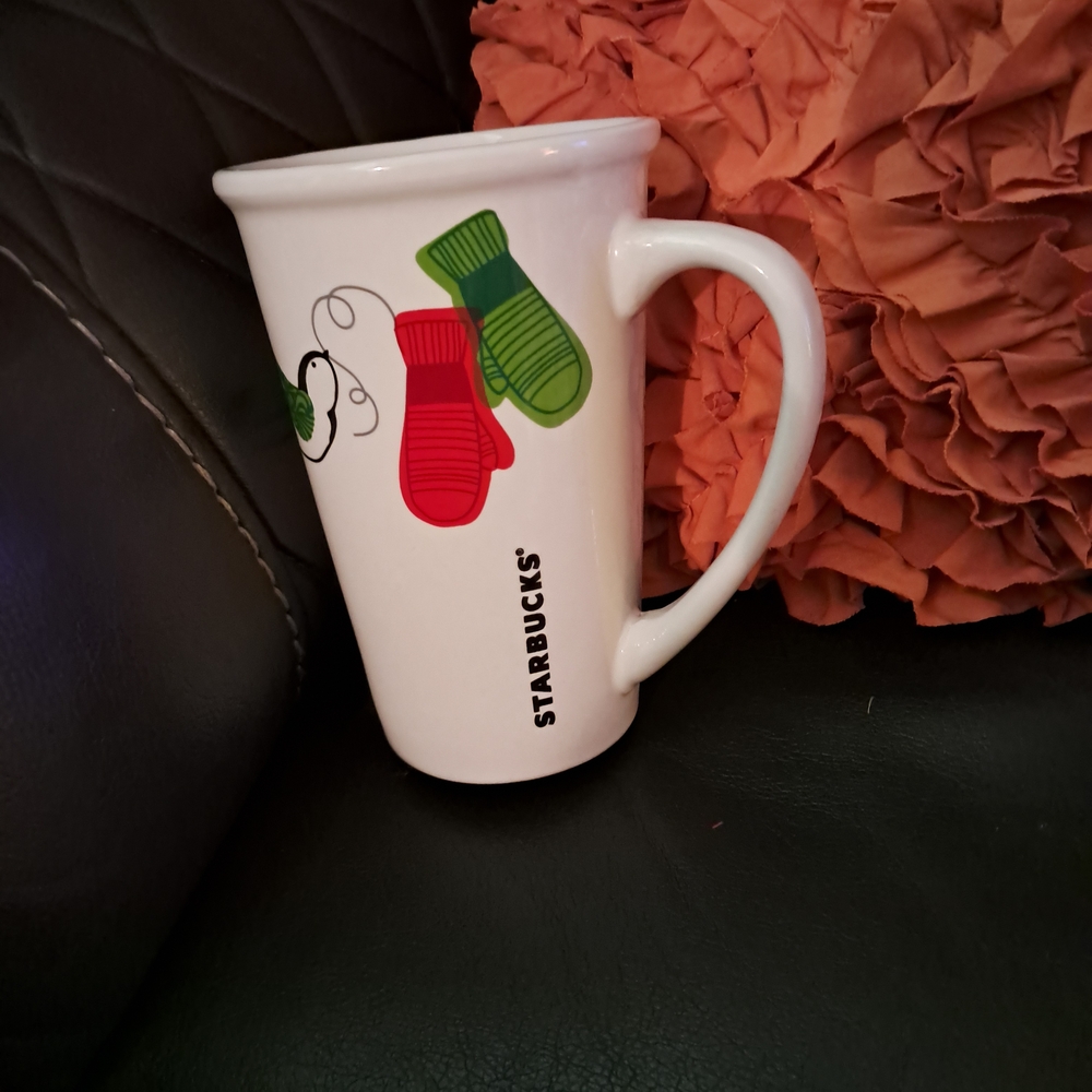 Starbucks White Mug with Red and Green Mittens